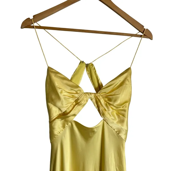 Mac Duggal Yellow Satin Twist Front Cut Out Slip Maxi Formal Gown Size 6 - Image 7