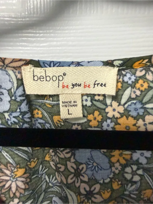 BeBop Olive Floral Short Sleeve Dress with Blue & Yellow Blooms - Image 4