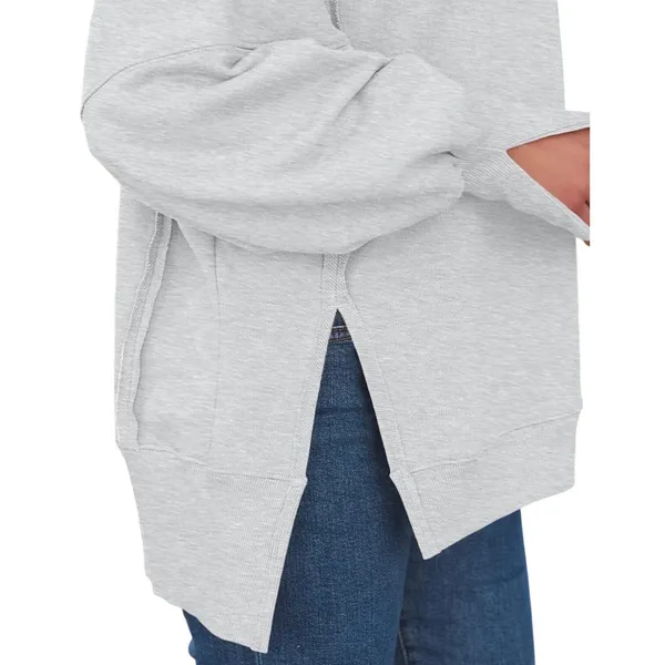 Trendy Queen‎ Oversized Gray Sweatshirt Womens Medium Side Slit Boho Raw Seam - Image 4