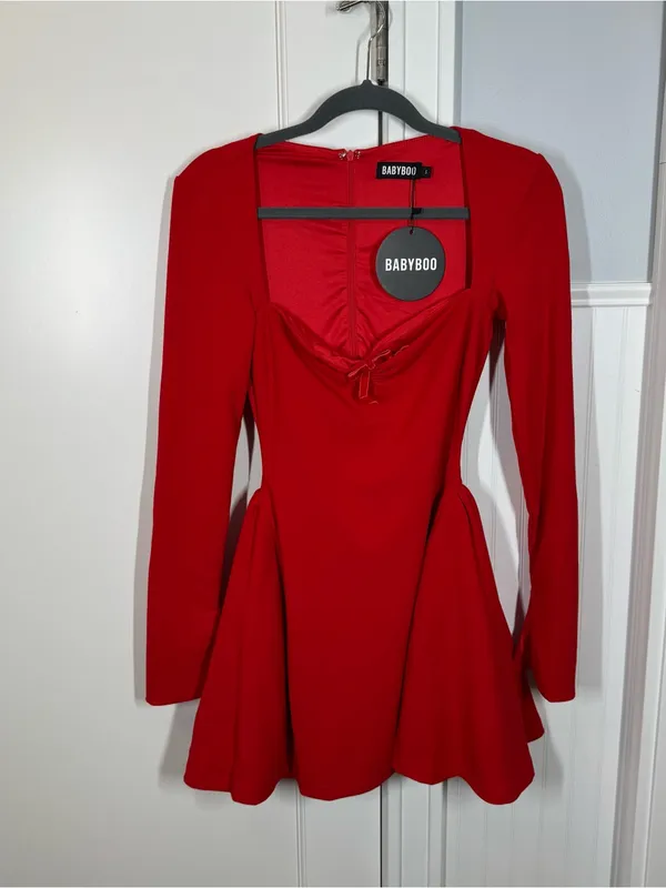 Babyboo MEGAN MINI DRESS - RED size small long sleeve nwt‎ sexy chic cute party - Image 2