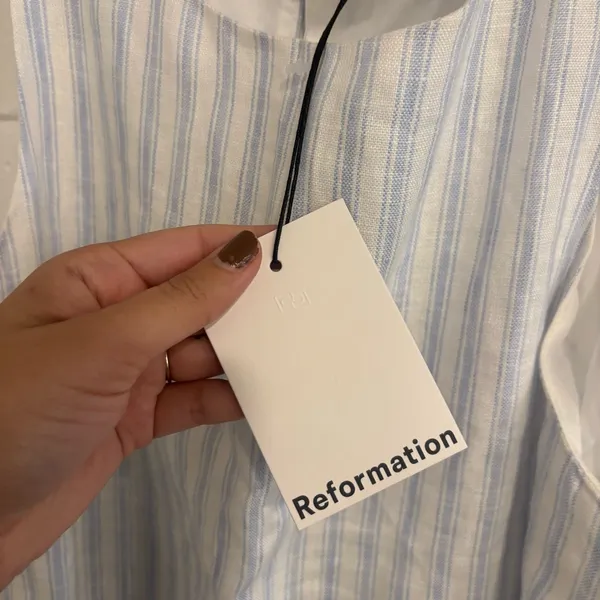 NWT reformation jessi linen dress in blue and white stripes - Image 5