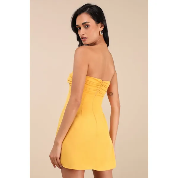 NWT Lulus Gillian Yellow Pleated Strapless Mini Dress Party Cocktail Size M - Image 3