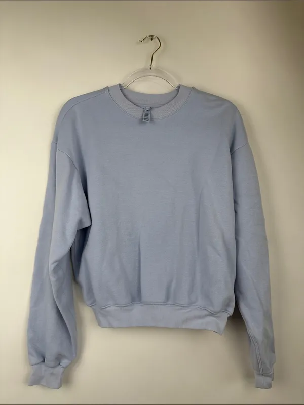 Skims Blue Cotton Blend Crewneck Fleece Sweatshirt Size Small - Image 3