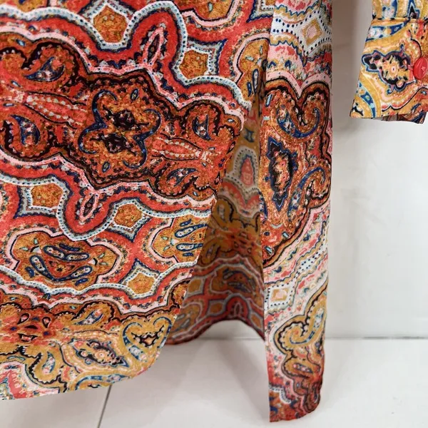 Chico's Size 1 US M 8 Long Paisley Top Long Sleeve Layered Scoop Neck Tie Front - Image 5