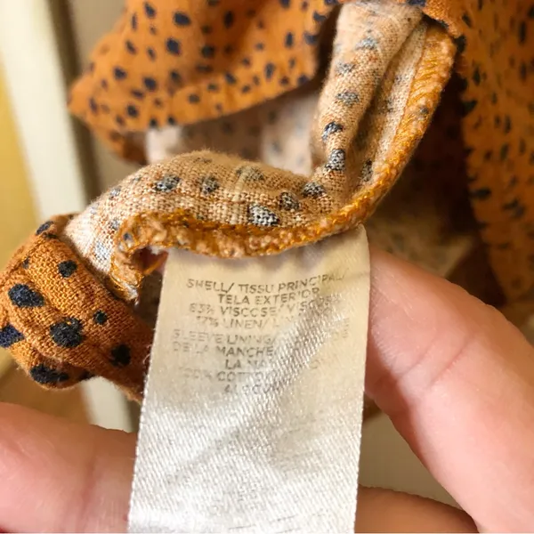 Ann‎ Taylor Factory Linen Dalmatian Polka Dot Puff Sleeve Blouse Rust Orange XS - Image 5