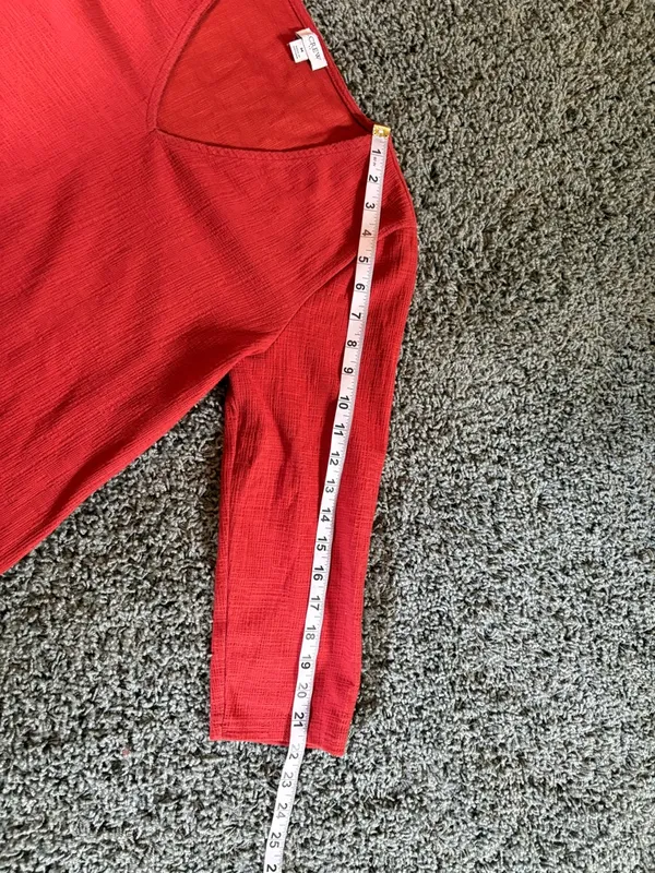 J. Crew Textured V Neck 3/4 Sleeve Shirt Womens Size M Stretch Red/Orange Preppy - Image 2