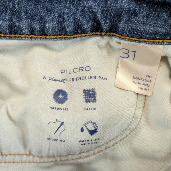 Pilcro Anthropologie The Signature High Rise Shorts Blue Distressed Patchwork 31 - Image 6