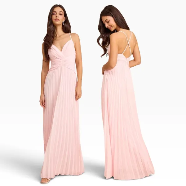 Lulus Corella Light Pink Pleated Backless Maxi Dress size Large NWT - Image 2