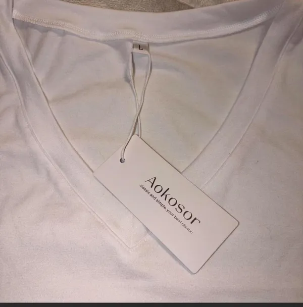 White Short Sleeve Top Size L - Image 5
