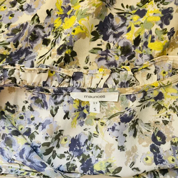 Maurices Cream Multicolor Ditsy Floral Print Ruffle Smock Blouse - Image 9