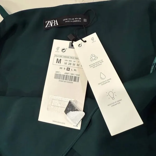 Zara NWT Satin Lace Asymmetrical Midi Slip Dress Womens Medium EmeraldGreen Sexy - Image 7