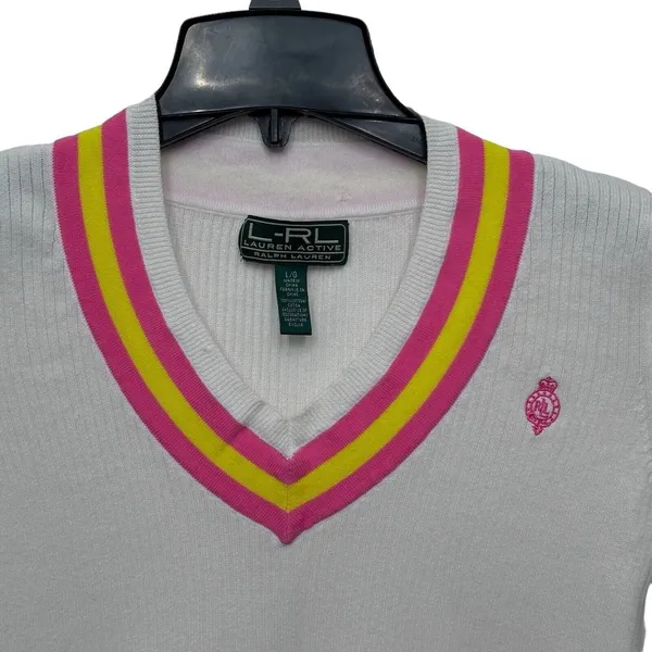 Vintage Lauren Ralph Lauren‎ Size Large Short Sleeve Sweater Preppy Tennis Y2K - Image 3