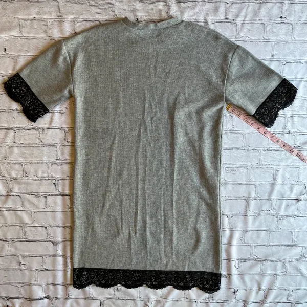 ZARA Trafaluc Grey Jersey Shirt Dress Small Black Lace Goth Comfy Neutral Loose fit - Image 4