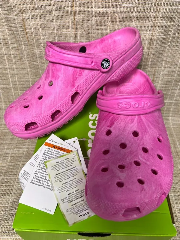 Crocs Unisex Adult Pink Classic Watercolor Marbled Clog US 9 Mens/ 11 Womens NEW - Image 3