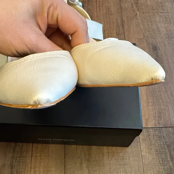 Azazie Cream Heels with Bow and Pearl Accent - Image 7