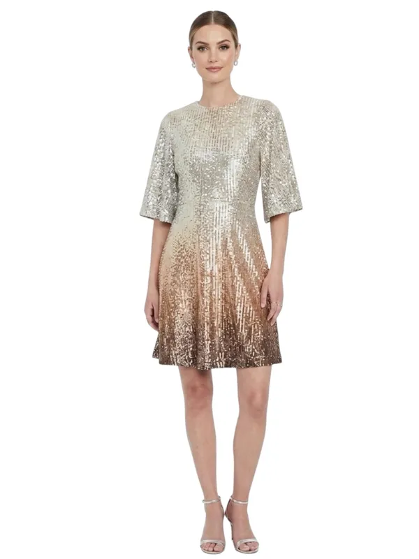 Old Navy Silver to Bronze Warm Ombre Sequin Mini Dress Size Large - Image 2