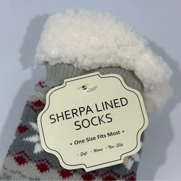 Sherpa Lined Nordic Fair Isle Non Slip Warm Socks NEW Cozy - Image 2
