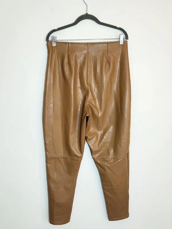 Abercrombie and Fitch Light Brown Faux Leather Pants Size XL - Image 3
