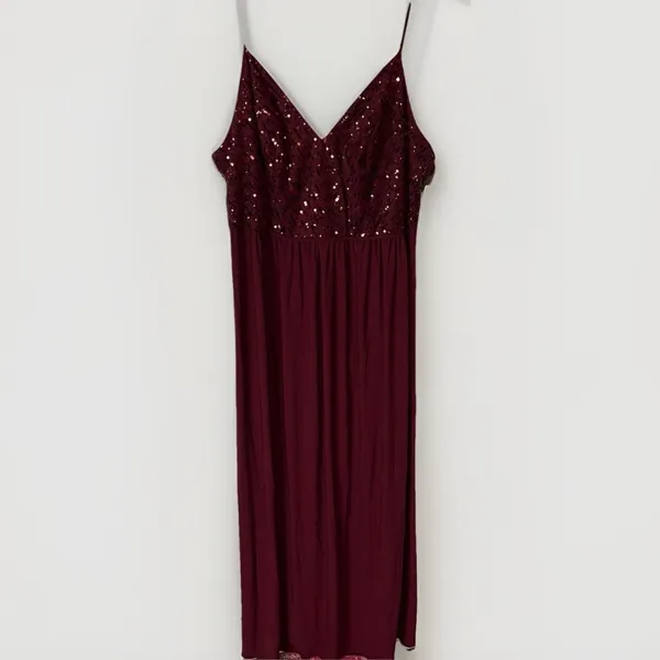 Davids Bridal DB Studio Spaghetti Strap Sequin Bodice Formal Dress Sz 18 Merlot - Image 2