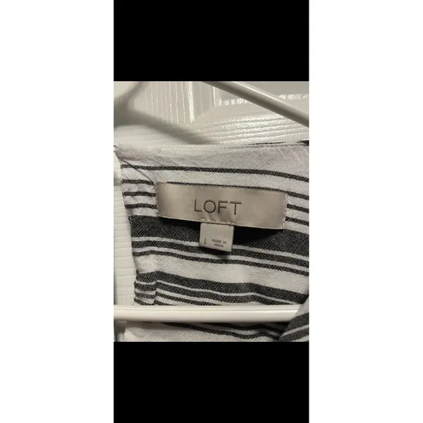 Loft Women Large Striped Floral Embellished Blouse 3/4 Ruffle Sleeve Top Black - Image 3