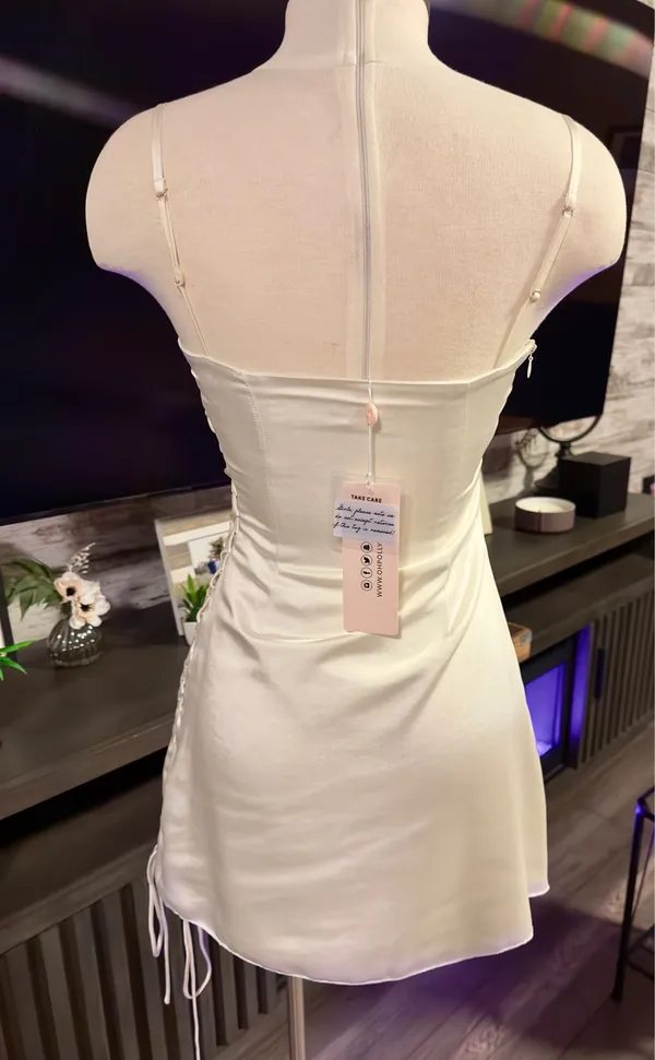 Oh Polly Mini Dress Satin Off White - Image 8
