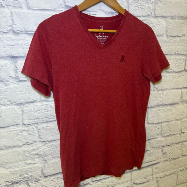 Psycho Bunny Men's X-Small Tee Shirt V-Neck Red Pima Cotton Classic Size 3 - Image 6