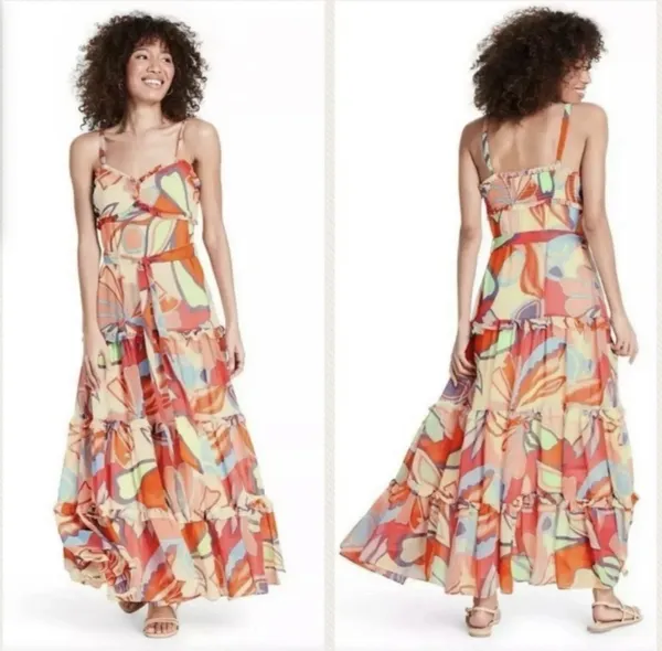 Alexis for Target Mixed Floral Sleeveless Tiered Ruffle Maxi Dress Size L Boho - Image 2