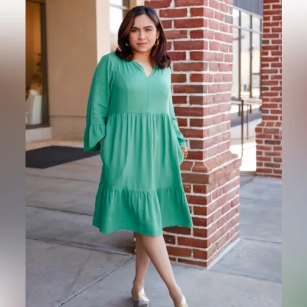 J. Jill Jardin Fern Green Linen Mixed Quarter Women Dress Size Médium NWOT - Image 3