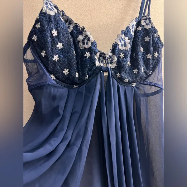 Victoria’s Secret vintage mesh sheer lace Midi nightgown open front push up L - Image 4