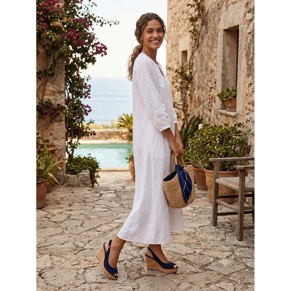 Stuart Weitzman Navy‎ Suede Peep-Toe Cork Wedge Slingback Sandals - Size 9b - Image 6
