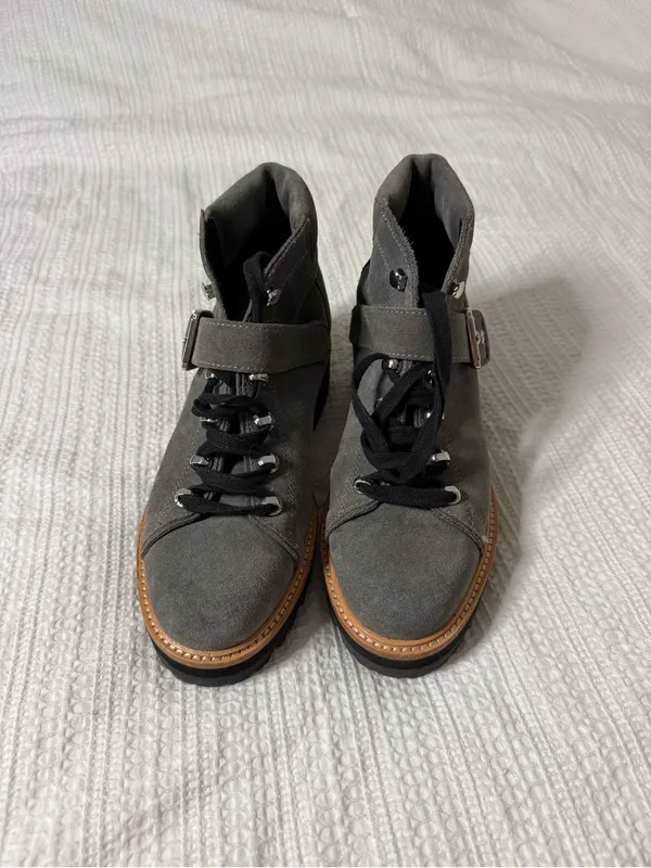 Marc Fisher Gray Suede Lace-Up Ankle Boots with Buckle Accent - Image 2
