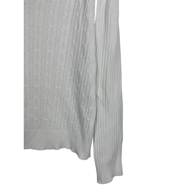 Bass Womens White Cable Knit V Neck Sweater Size L 100% Cotton Classic Preppy - Image 3