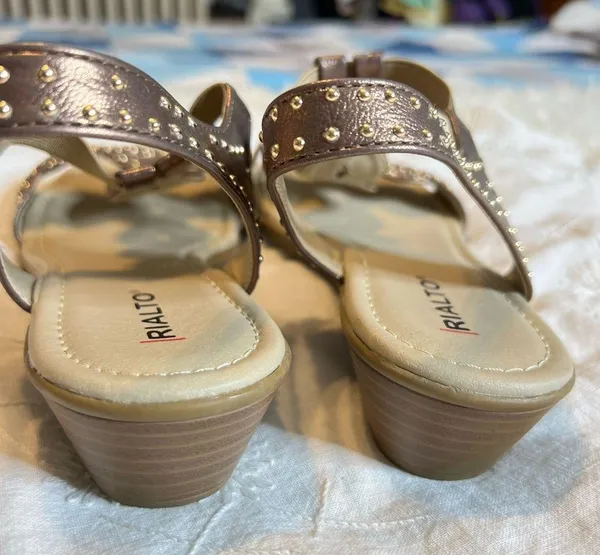 Rialto Gemma Low Wedge Slingback Sandals Bronze Gold Balls NO SIZE Approx 7-7.5 - Image 4