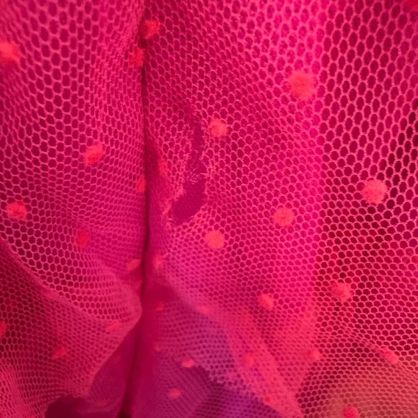 Lulus Dramatic Poise Magenta Pink Dot Tulle Puff Sleeve Tiered Mini Dress Size L - Image 12