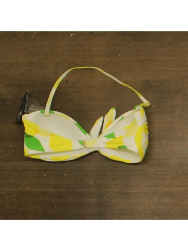 NWT Kate Spade Tie-Front Bandeau Bikini Top S1B237 White Yellow Multi M - Image 5