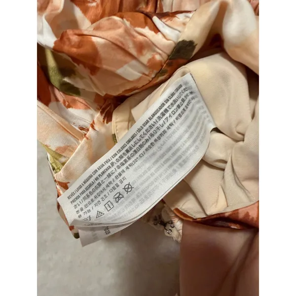 Abercrombie & Fitch Floral Satin Crop Top Medium Long Sleeve Blouse Orange - Image 10