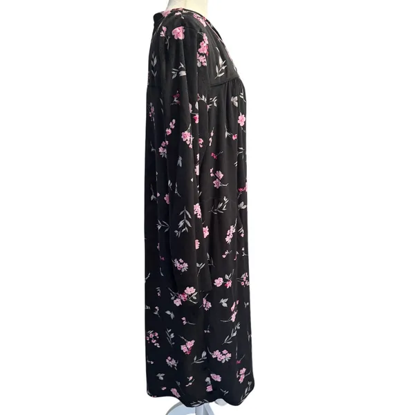 Aerie Floral Long-Sleeve Nightgown – Black/Pink Dark Floral– Size XL-Cozy Velour - Image 3