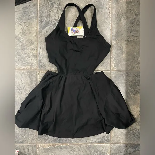 NWT Halara Softlyzero Airy Backless‎ Crisscross Cut Out Dress Black Sz XL - Image 6