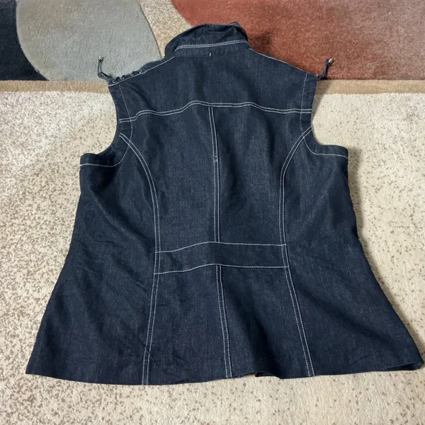 Come Fly With Me I.C.Y. Y2K Utility Denim Vest Womens 12 Black Contrast Stitch - Image 7