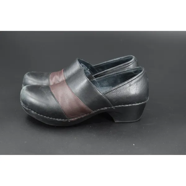 Dansko Leather Clogs Women 40 Black Brown Good Two Tone Slip On Block Heel - Image 3