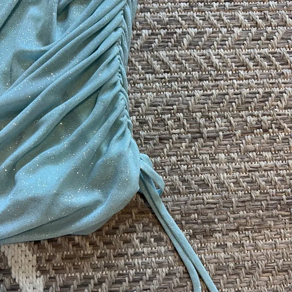 Jump Glitter Square Neck Ruched Long Sleeves Dress Sz M (blue) - Image 3