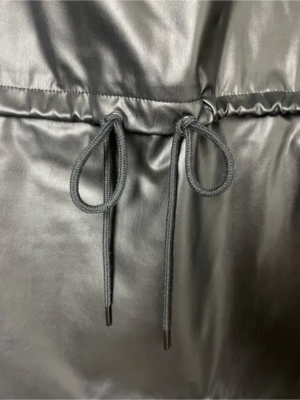 H&M Divided Oversized Black Faux Leather Hooded Anorak Utility Jacket Size L - Image 3