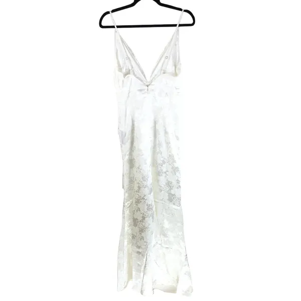 Lulus Promise My Passion White Satin Jacquard Maxi Dress V Neck Floral M - Image 2