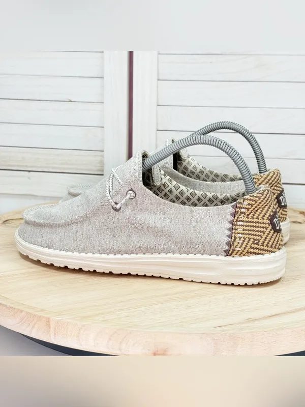 Hey Dude Wendy Chambray Woven Loafers Java Beige Women 8 Casual Streetwear - Image 3