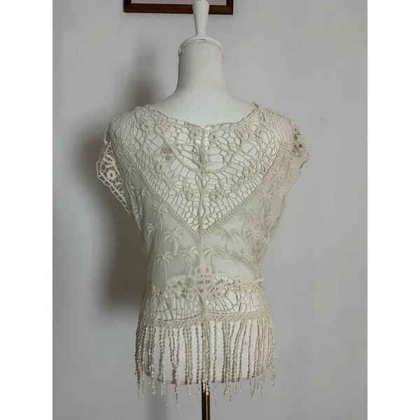 Vintage Lace Sheer Top Breeze Ever Sz Med Cover Up Tropical Beachy Vacay Festive - Image 5