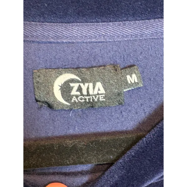 Zyia Active Navy Blue Velour Crewneck Sweatshirt Embossed Logo Size Medium - Image 3