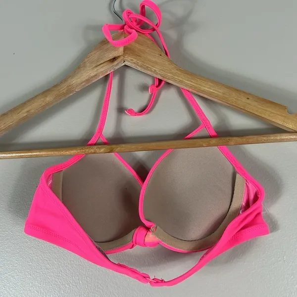 Victoria's Secret PINK Twist Front Push Up Halter Bikini Top Neon Pink Size XS - Image 4