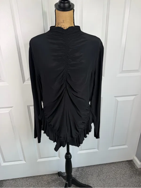 Anthropologie Massimo Dutti Black Ruched Ruffle Top Size L NWOT - Image 2