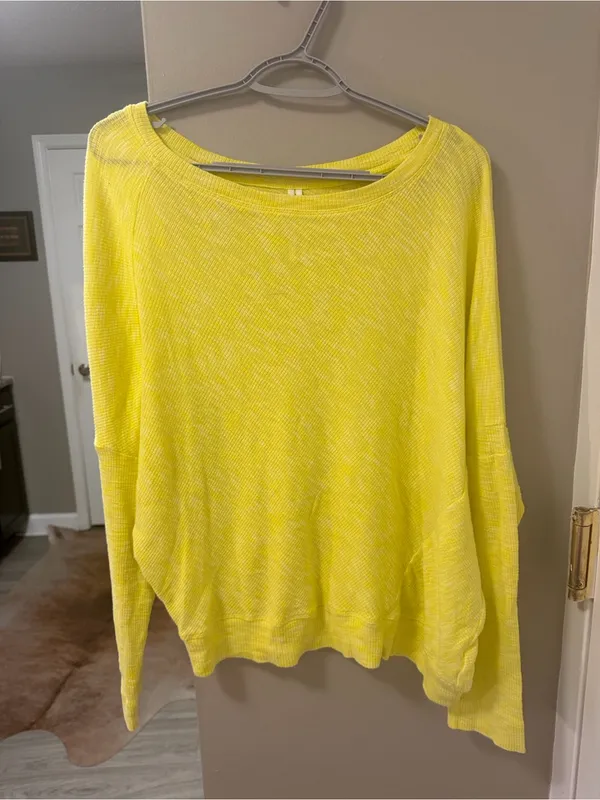 Anthropologie Yellow Slouchy Waffle-Knit Off-The-Shoulder Long sleeve top M - Image 2