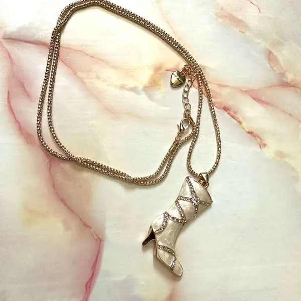 Betsey Johnson enamel rhinestone boot pendant necklace - Image 6